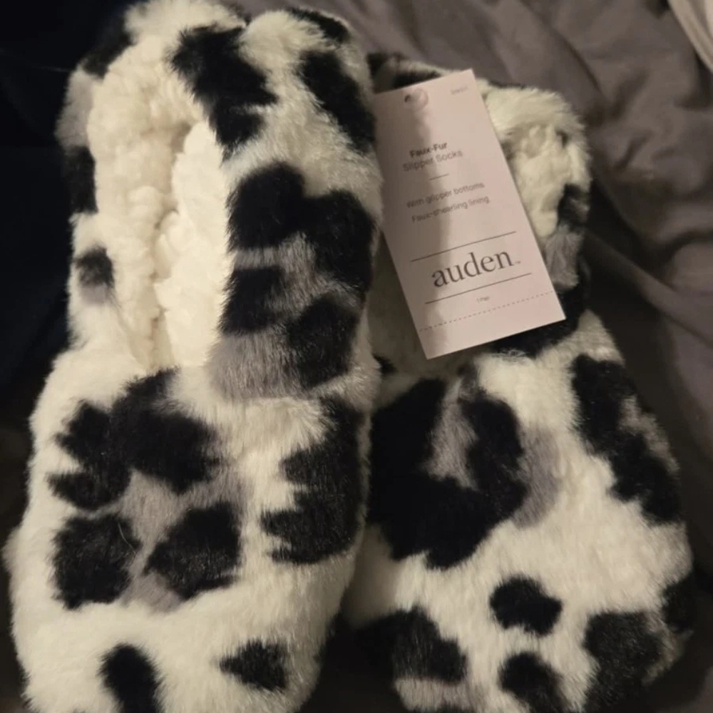 Auden Black and White Faux Fur Slippers